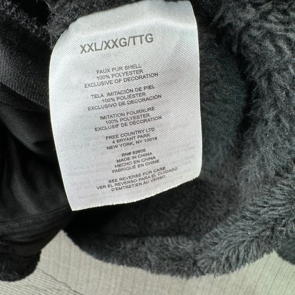 Free Country Womans Size XXL Plush Faux Fur Zip-Up Jacket - Black Polyester - Picture 4 of 10